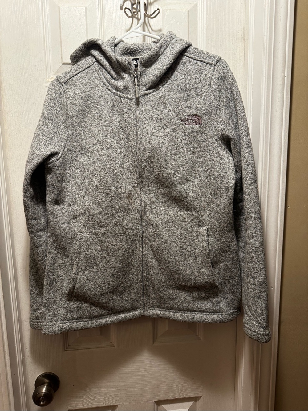 The North Face Women's Heather Gray Hooded Zip-Up Teddy Jacket